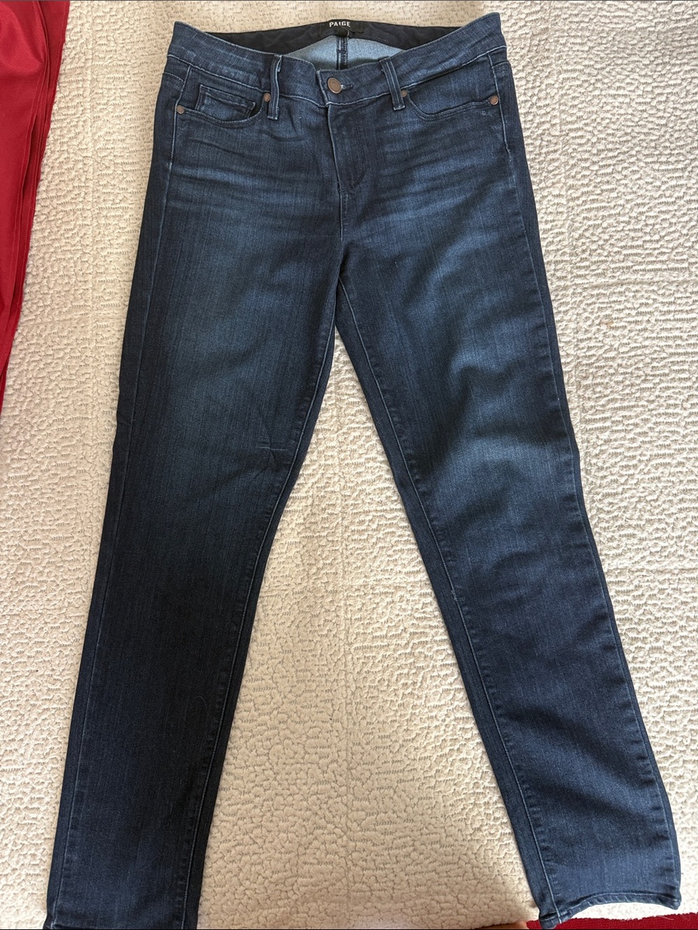 Paige Dark Blue Women's Straight Jeans - skyline ankle peg